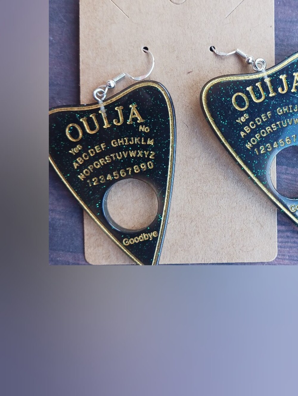 Ouija Planchette Drop Earrings - Black and Gold